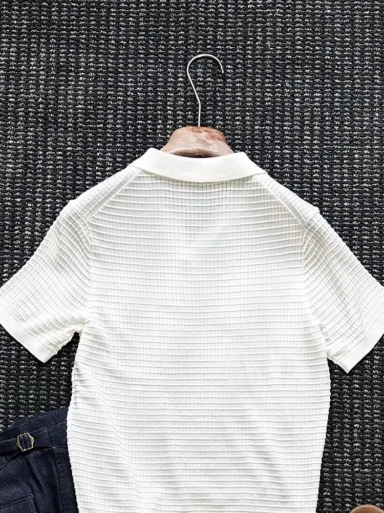 Summer Leisure Mens Soft Skin Friendly Pullover Tees Short Sleeve Lapel Tops Male Comfortable Breathable Thin Knitted T-shirts