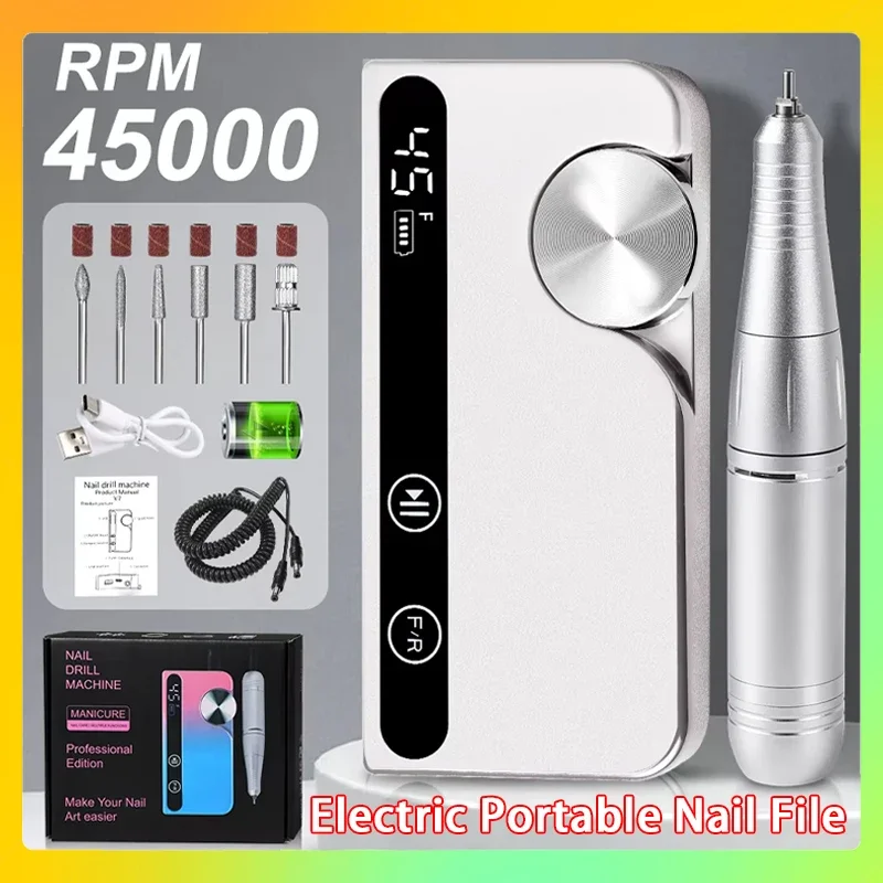 

For Gel Nail Polish Polishing Tool 45000RPM Rechargeable Nail Drill Professional Low Noise Polishing Nail Machine Suitable