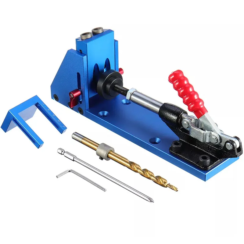 ALLSOME Pocket Hole Jig Kit System Wood Doweling Jig Set Woodworking Puncher Locator