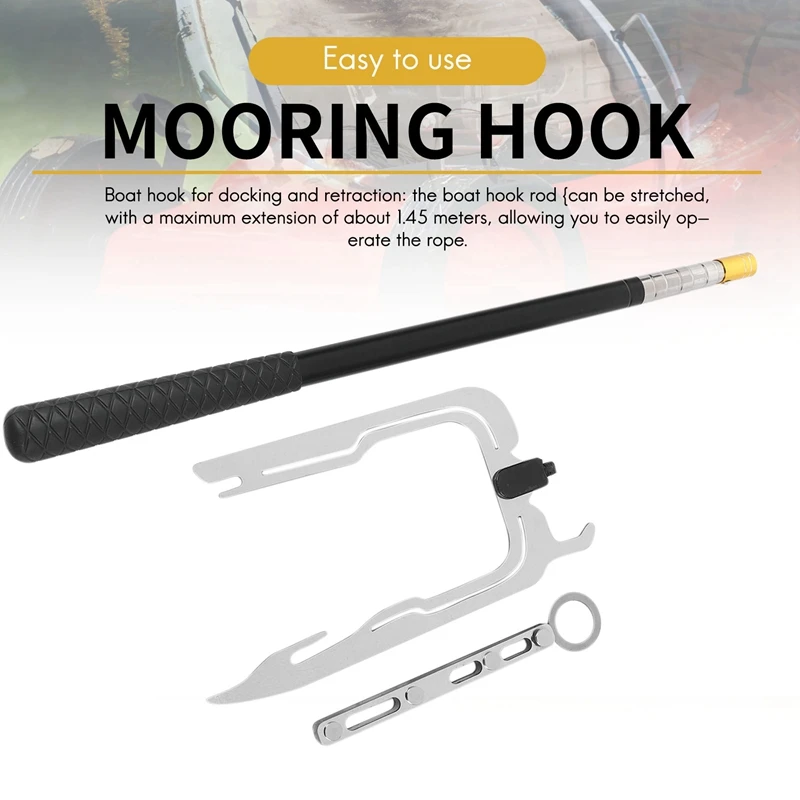 Multifunctional Boat Hook, Metal U-Shaped Long-Distance Threader Telescoping Boat Pole With Hook For Outdoor Docking