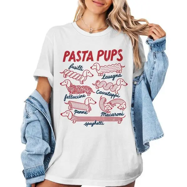 Cartoon Funny Dachshund T-shirt Women Men Italian Foodie Gift Tshirt Short Sleeve Cute Dachshund Dog Lover Tees Dog Mama T Shirt