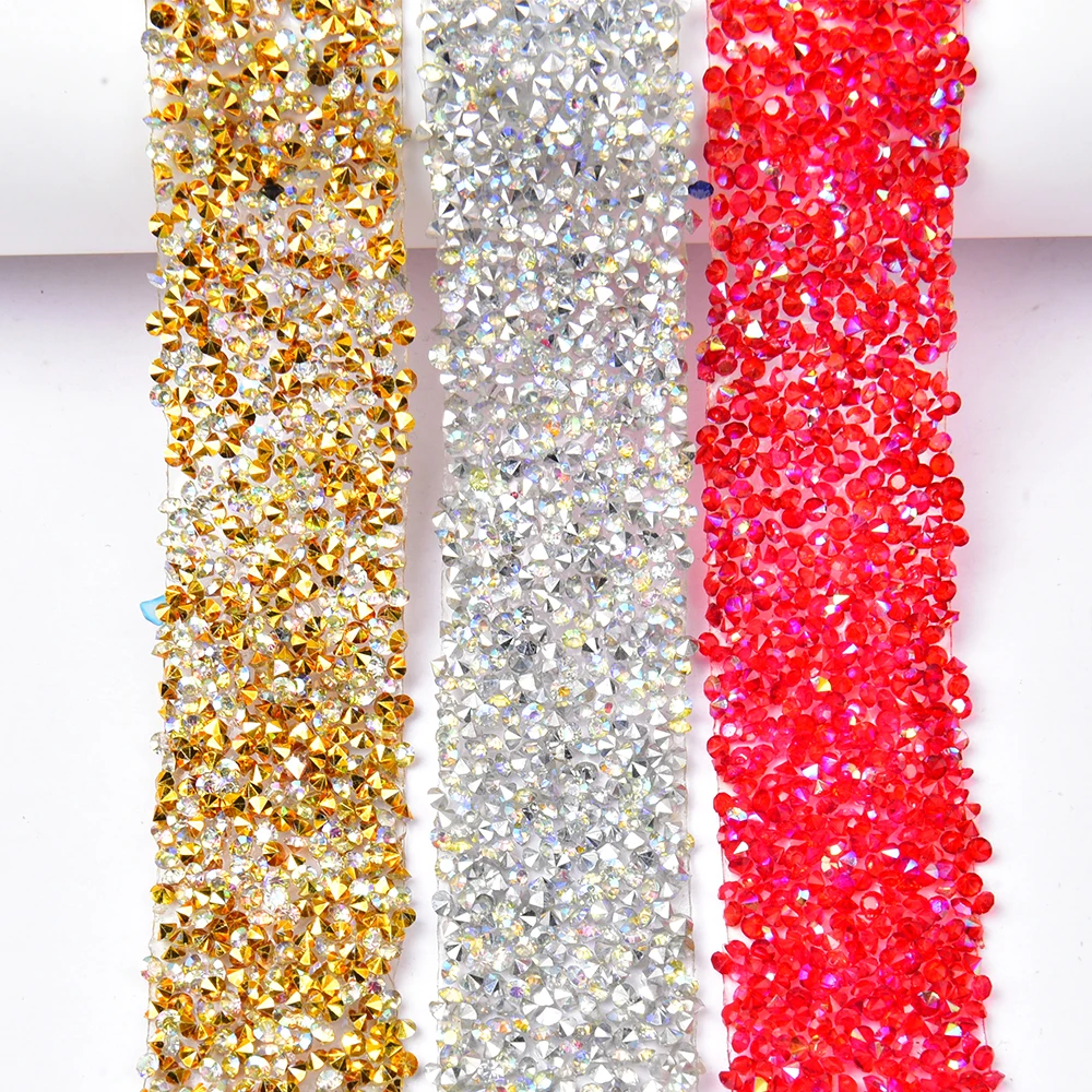 Top Quality 3Cm Width Colorful Ab Hot Fix Resin Rhinestone Trim Iron On Applique Crystal Banding For Cloth Decoration Craft