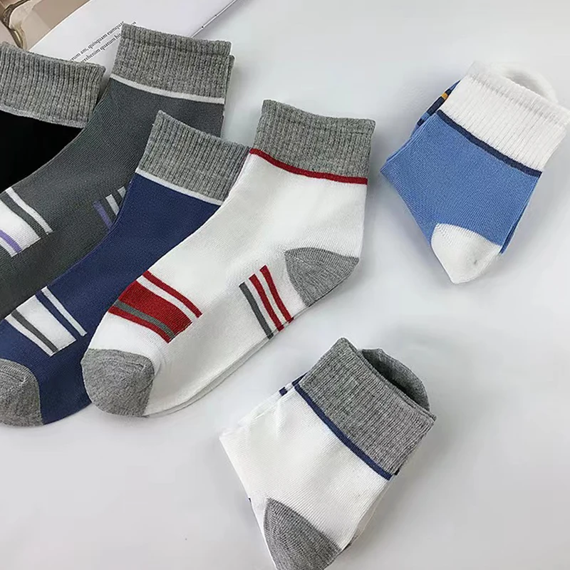 4 Pairs/Lot Cotton Plus Size Men's Striped Funny Casual Socks Mid Length Comfortable Breathable Shorts Colored Fashion Sock