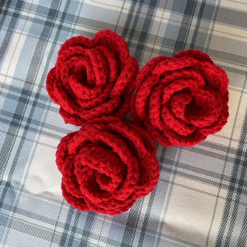 1PC Hand Knitting Crocheted Rose Flower Head Artificial Flower Gift DIY Home Decor Beautiful Woven Rose Flower