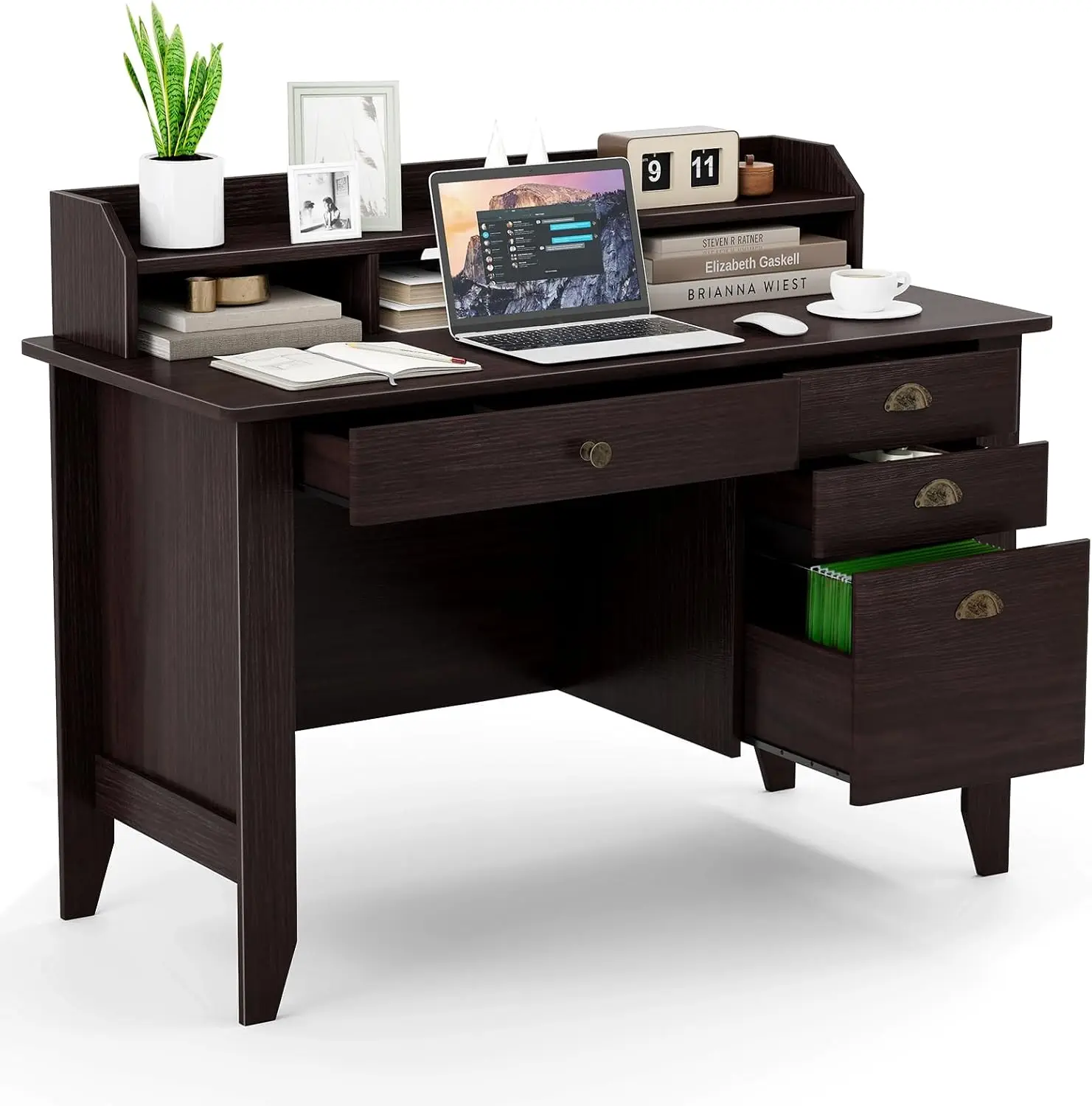 

48 inch computer desk with 4 storage drawers and Hutch Wood executive desk for PC laptops