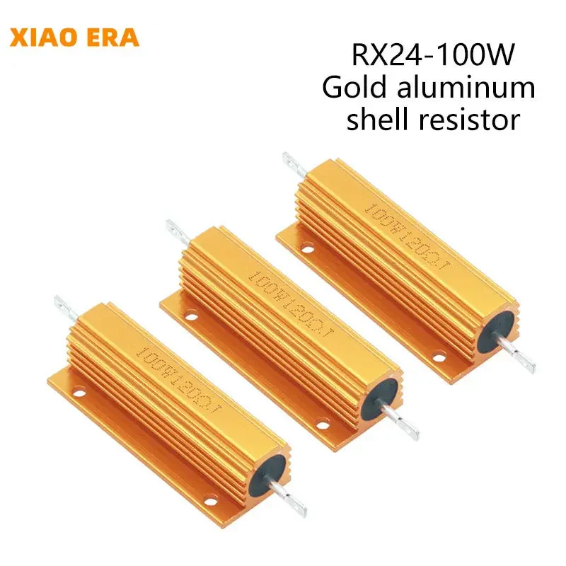 RX24-100W Gold Aluminum Shell Resistor 0.1R/0.2/0.5/0.68/1R/2R//5R/10R/100R/330R/800R Ohm 1-100K 1K 10K 100K