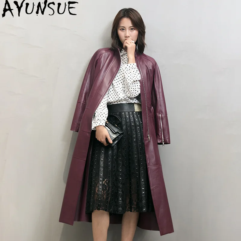 AYUNSUE Giacca in vera pelle di pecora naturale Donna 2025 X- Trench lungo Giacche da donna Abiti autunnali Jaqueta De Couro