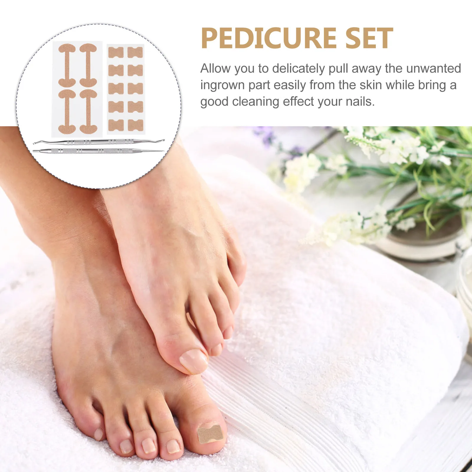 1 Set Zehennagel-Korrektur-Patch-Set aus Edelstahl für eingewachsene Nägel mit gebogenem Löffel, Zehennagelaufkleber aus Baumwolle für die Fußpflege