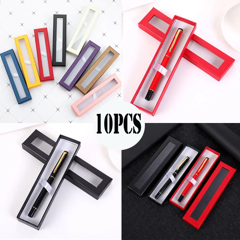 10Pcs Pen Box Transparent Window Paper Packaging Gift Gel Pen Box Pencil Cases Pen Boxes Packaging Jewelry Gift Box Pencil Box