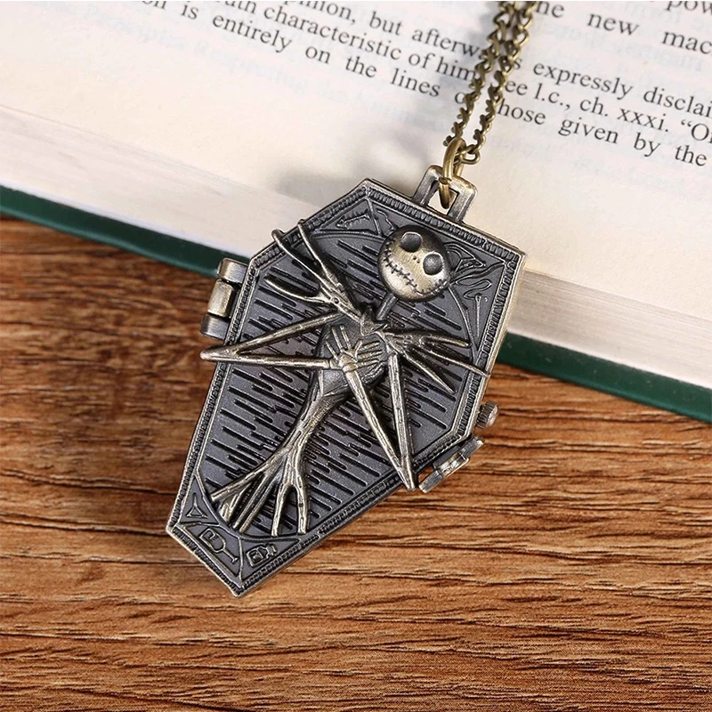 New Halloween Style Antique Vintage Quartz Pocket Watch Case Pendant Necklace Chain Exquisite Clock For Men Women Gifts