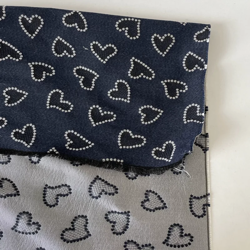 Exquisite denim blue knitted heart-shaped jacquard polyester clothing fabric handmade DIY