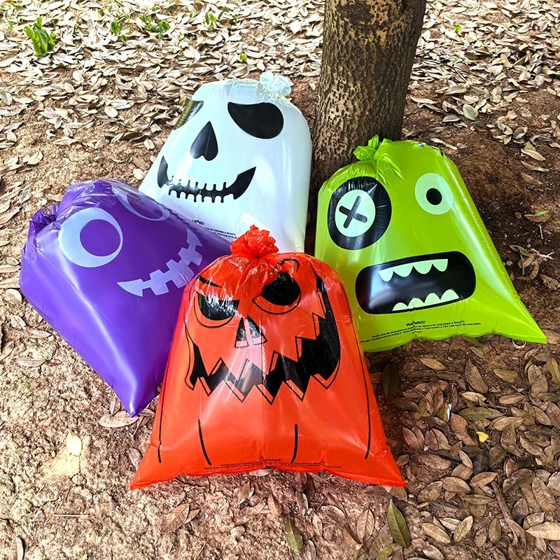 2-8Pcs Halloween Pumpkin Trash Leaf Bag with Twist Ties Happy Halloween Party Home Outdoor Garden Lawn Decoration Horror Props