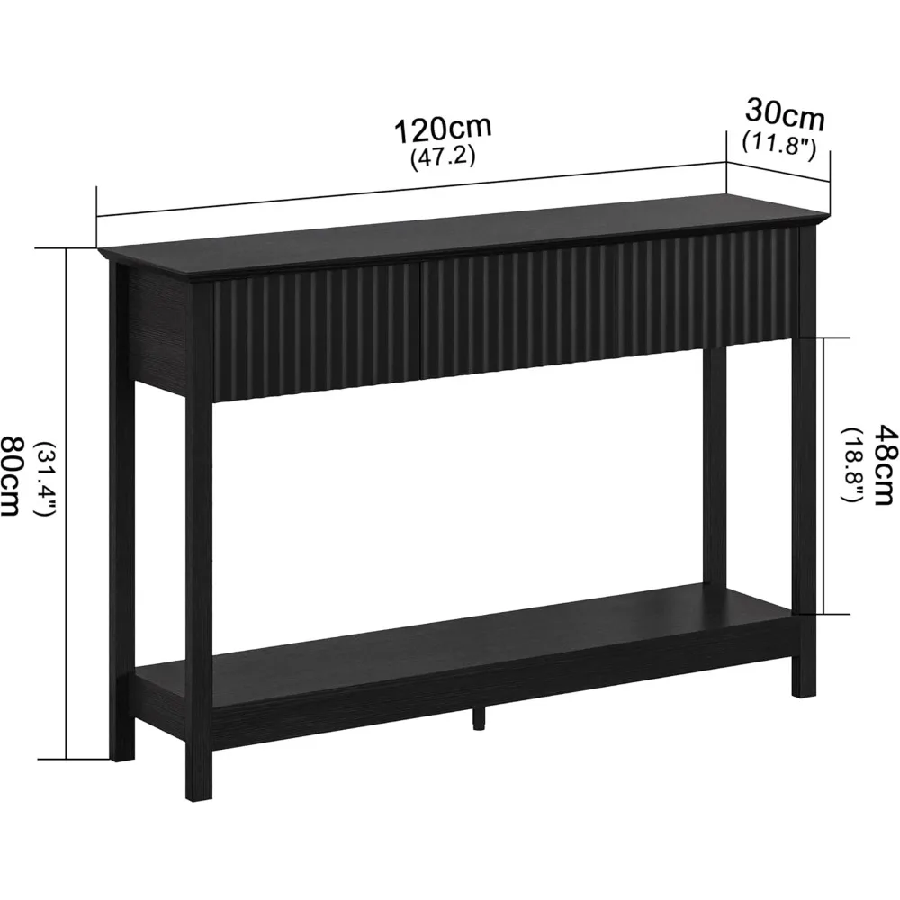 47 طاولة كونسول مخدد مع 3 أدراج، طاولة مدخل طويلة ضيقة مع مساحة تخزين ورف، طاولة أريكة من طبقتين خلف الأريكة