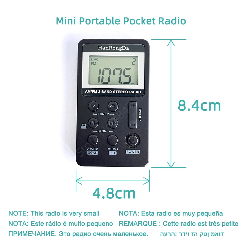 Portable Radio Mini Pocket FM AM Step 9KHZ 10KHZ Stereo Receiver LCD Screen High Sensitivity Rechargeable Built-in Battery