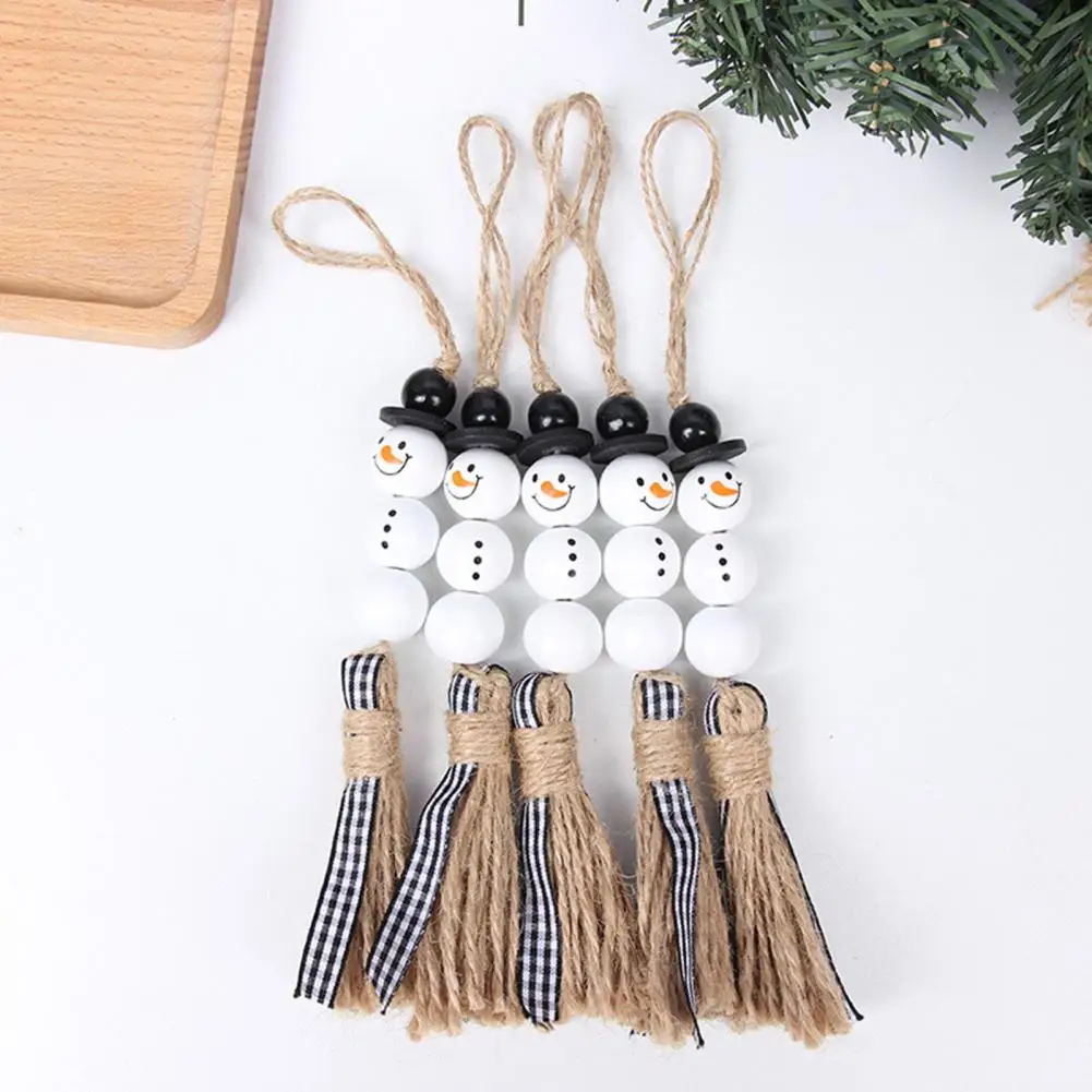 Festive Wooden Beads Festive Holiday Decorations Diy Snowman Shape Ornament Craft with Christmas Wooden Beads Pendant Smile Face