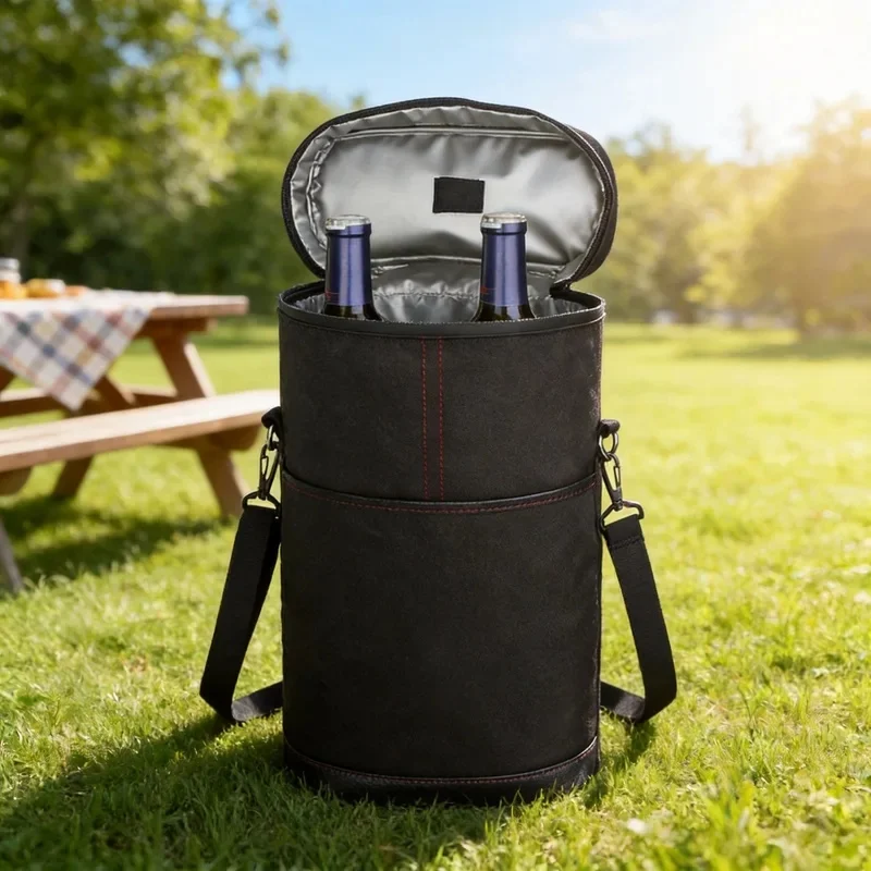 Oxford Cloth Wine Cooler Bag Portable Round Bucket Ice Bag for Outdoor Camping Picnic Reusable Sturdy Heat Insulated JJ5201