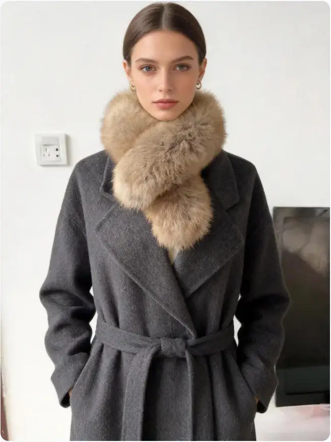 

Двусторонний шарф из натурального меха лисы с мехом кролика рекс, теплый и элегантный, для женщин, осенне-зимний модный аксессуар