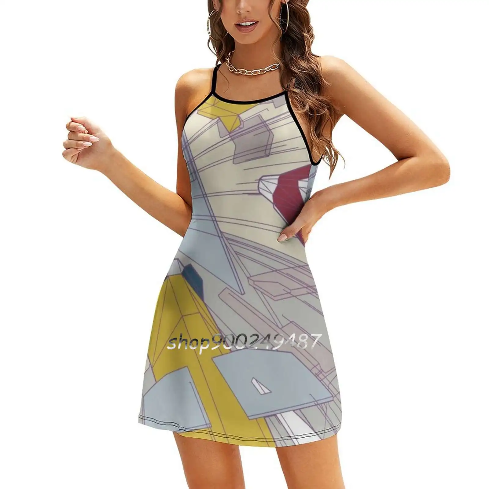 Wipeout 3 Concept Art Square Neck Dress Sweet Summer Dress Women Elegant Halter Print Dress Wipeout Video Game Futuristic