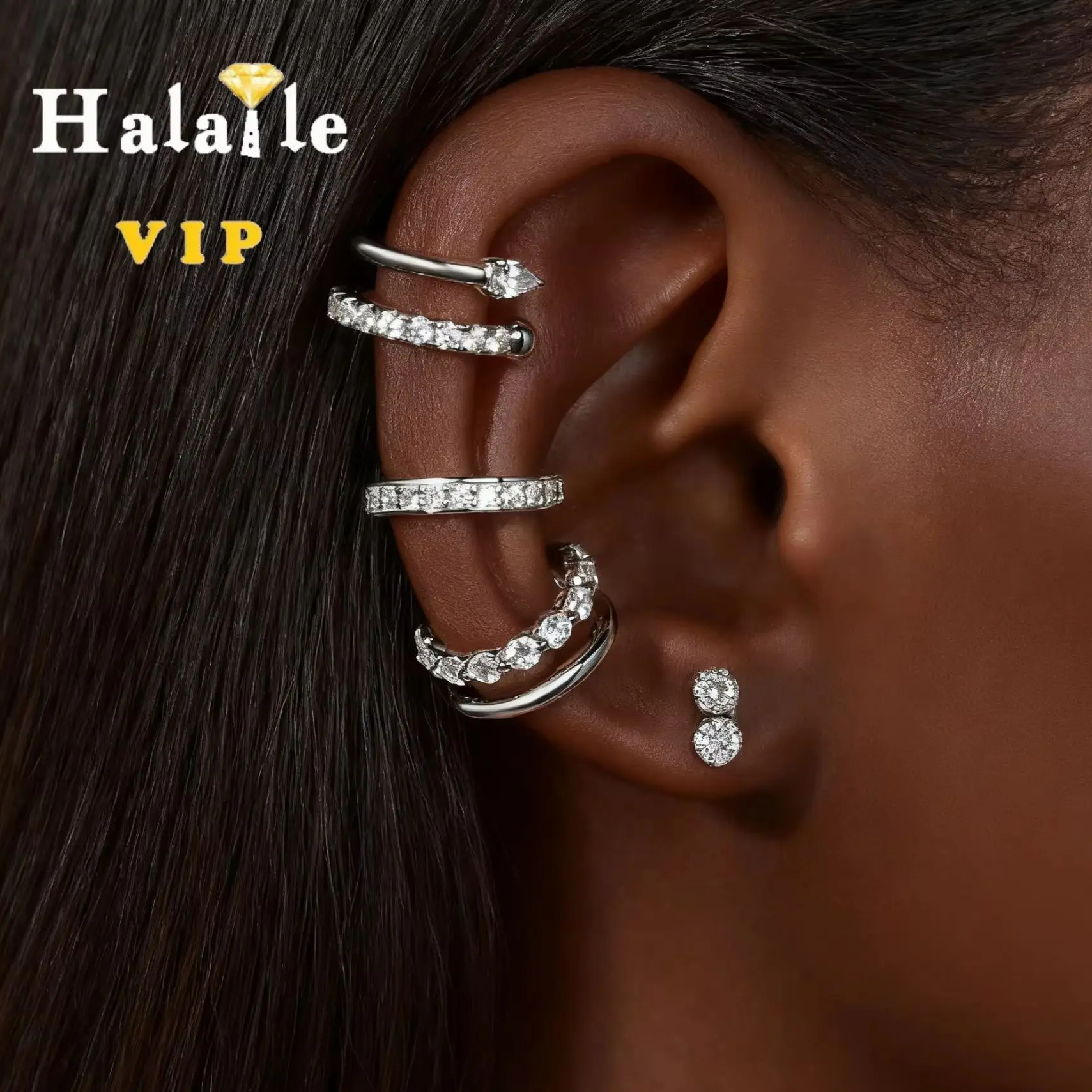 

Halaile Moissanite Diamond Ear Clip For Men Women 925 Sterling Silver Stack Earrings Sparkling Adjustable Fashion style