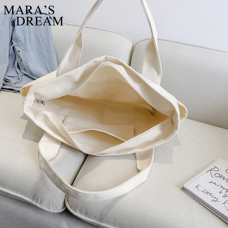 Mara Dream Women Canvas Shopping Bag Solid Color Female Cotton Cloth Shoulder Bag Eco Handbag Tote Reusable Grocery Shopper Bag