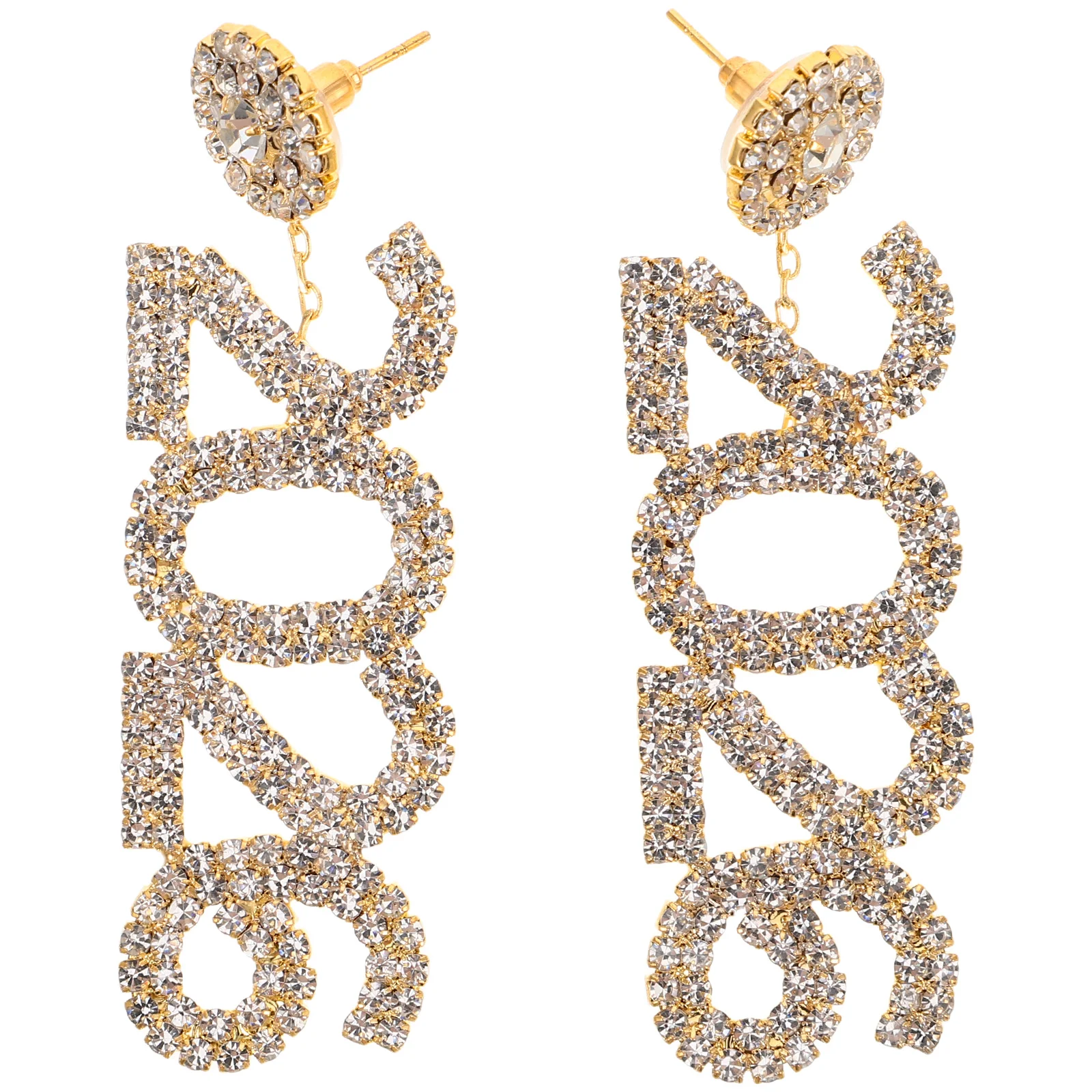 반짝이는 라인스톤 드롭 귀걸이 2개 세트, 우아한 새해 파티 주얼리, 2026 숫자 반짝이는 섬세한 드롭 귀걸이, 여성 축하용