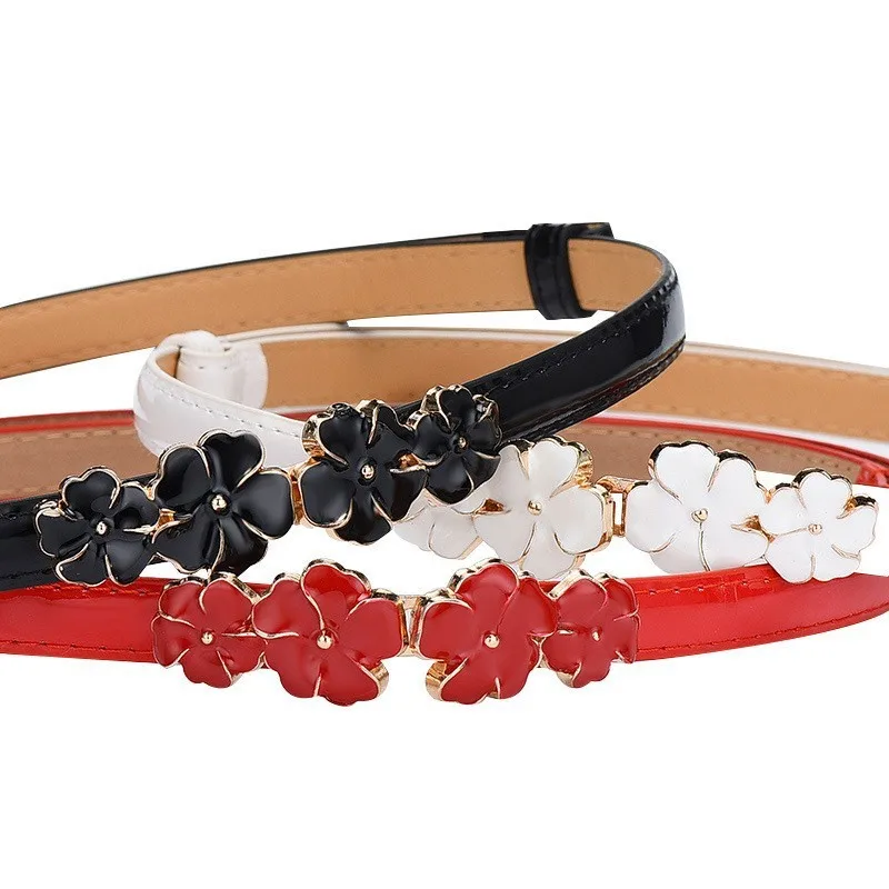Neuer Tropföl-Pflaumenblüten-Lackleder-Gürtel für Damen, vielseitiger dekorativer kleiner Gürtel, koreanische Edition, dekorativer Kleider-Accessoire-Gürtel – Detail 4