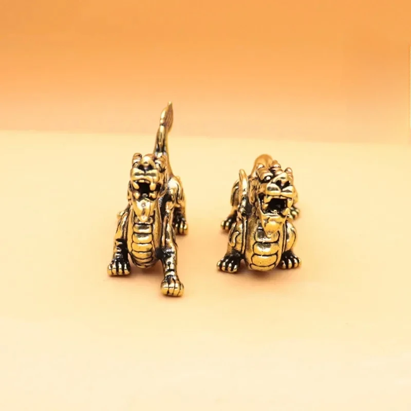 

Antique Copper Chinese Mythical Beast Pixiu Miniature Figurines Ornaments Brass Lucky Animal Qi Lin Desktop Decorations