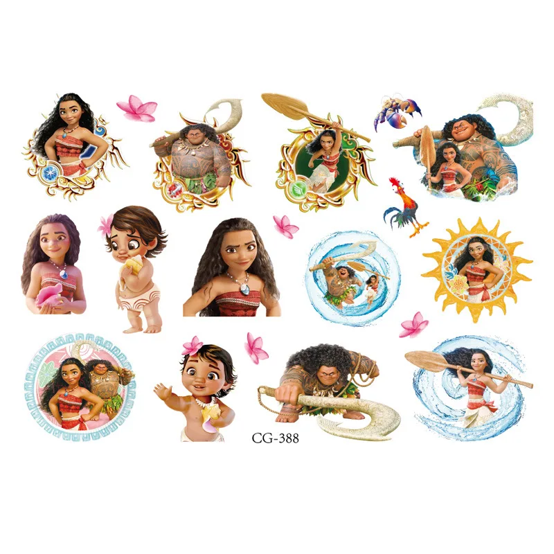 Pegatinas de tatuaje de Moana de dibujos animados de Disney para niños, Tatuajes Temporales, arte corporal, juguetes de fiesta de Cosplay para