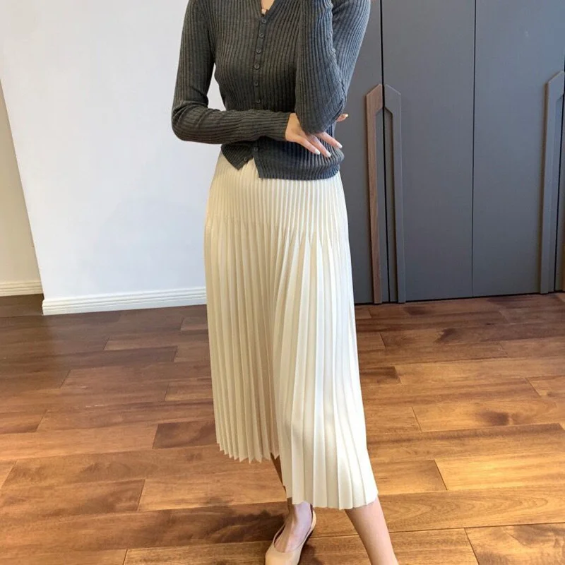 2024 A-line Skirt Elegant And Intellectual Pleated Long Skirt Woolen And Mesh Skirt Women\'s Winter And Spring New Style