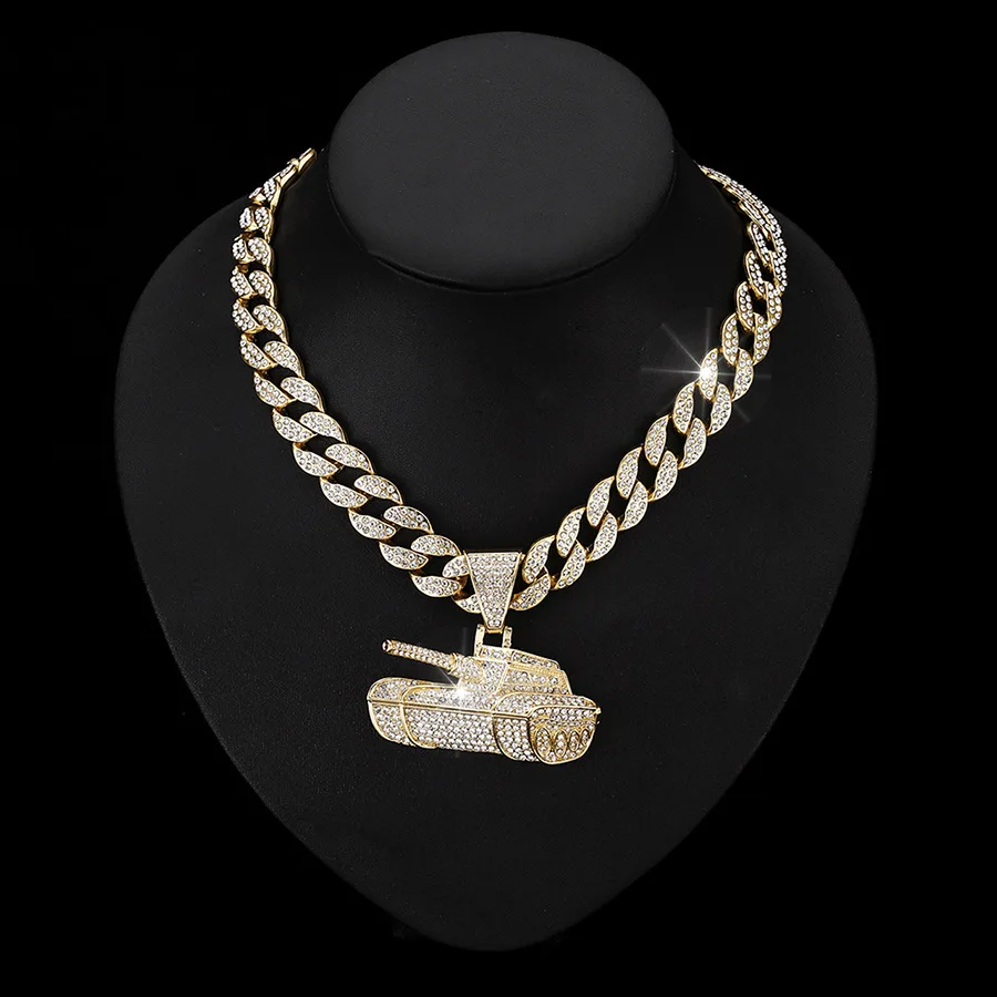 DIY accessories European and American cross-border full diamond tank pendant necklace European and American style men hipster hi