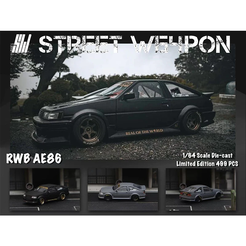 SW 1:64 RWB AE86 Black Gray Diecast Diorama Car Model Collection Miniature Carros Toys