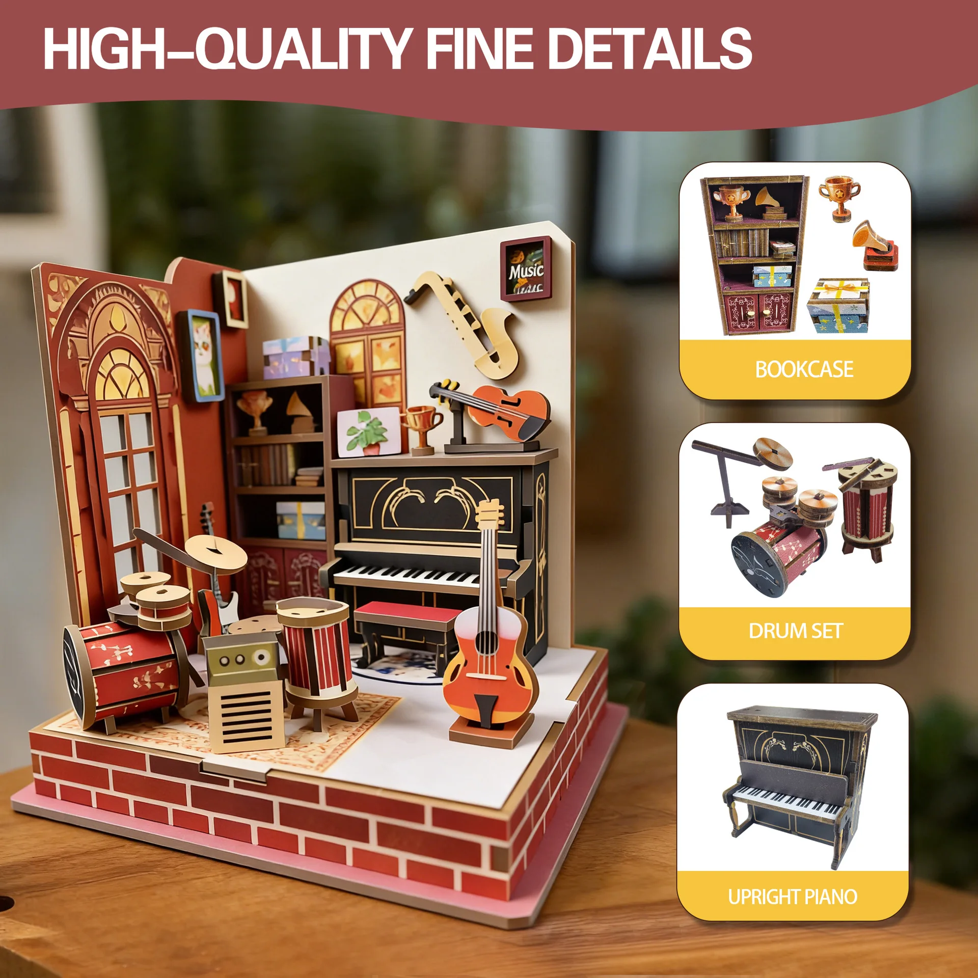 

DIY Wooden Music Room Dollhouse - 3D Miniature Scene Model 3D Puzzle Handmade Craft Kit for Creative Decor & Educational Toy
