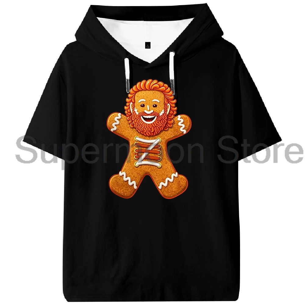 Sami Zayn Gingerbread Hooded T-shirt Cartoon Logo Short Sleeve Polyester Tee Women Men Outdoor Streetwear Tops