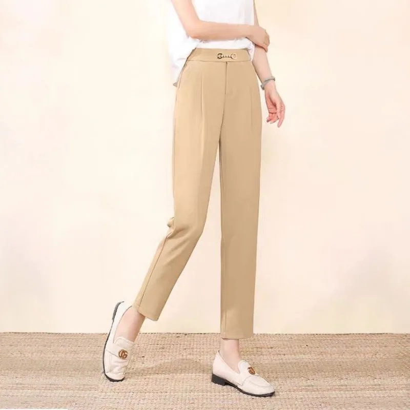 

Women's Summer Casual Simplicity Solid Color Thin Suit Pants Women Clothes Fashion High Waist Straight Nine Points Pants