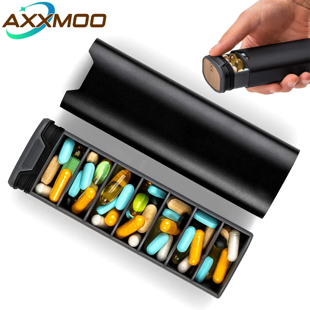 1Pcs Weekly Pill Organizer, Aluminum Daily Pill Box,7 Day Pill Case Travel Medicine Organizer,for Vitamins, Fish Oils,