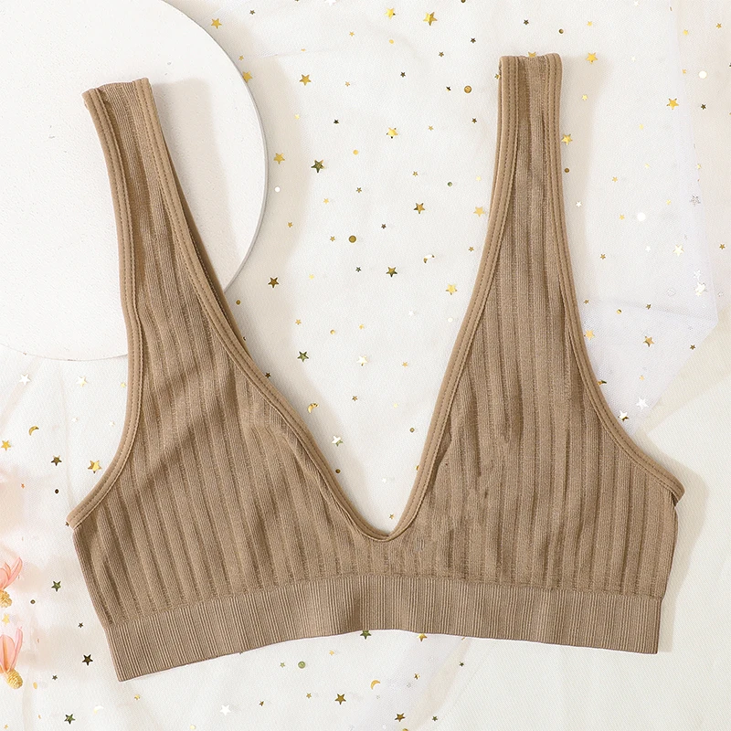 Reggiseni push up con scollo a V per donna Reggiseno senza cuciture Lingerie sexy Donna Schiena bassa Bralette a costine Intimo per il sonno Reggiseno sfoderato Crop Top
