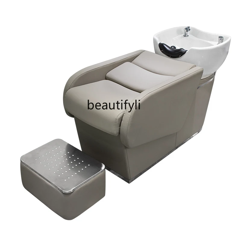 

Barber Shop Shampoo Chair Massage Salon Bed Stainless Steel Ceramic Basin Lying Half Flushing Bed