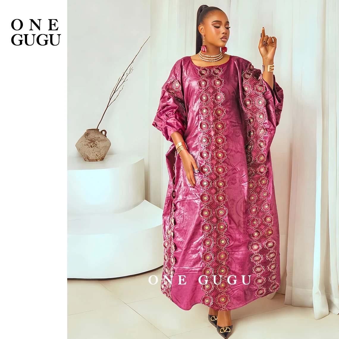 

2026 Newest Burgundy African Embroidery Brocade Basin Dashiki Wedding Dress Plus Size Origianl Nigeria Bazin Rich Boubou Robe