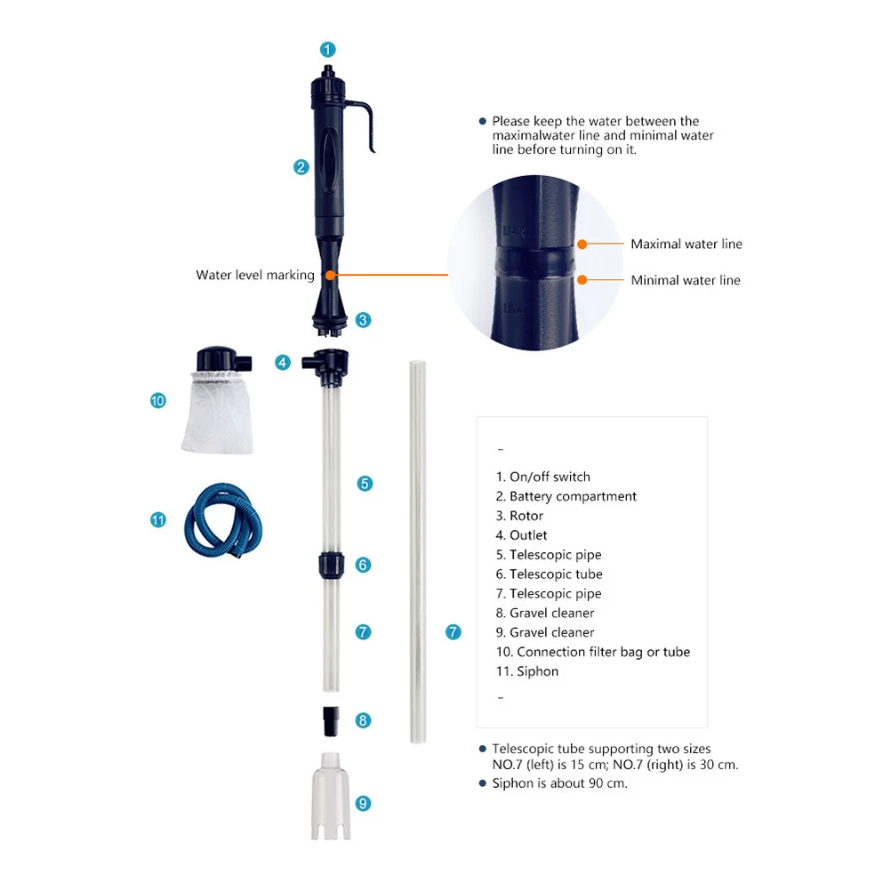

Fish Tank Vacuum Gravel Cleaner 70 X 4 X 5 Cm Dark Blue Aquarium Siphon Water Changer Pump For Aquarium Cleaning Fish Tank