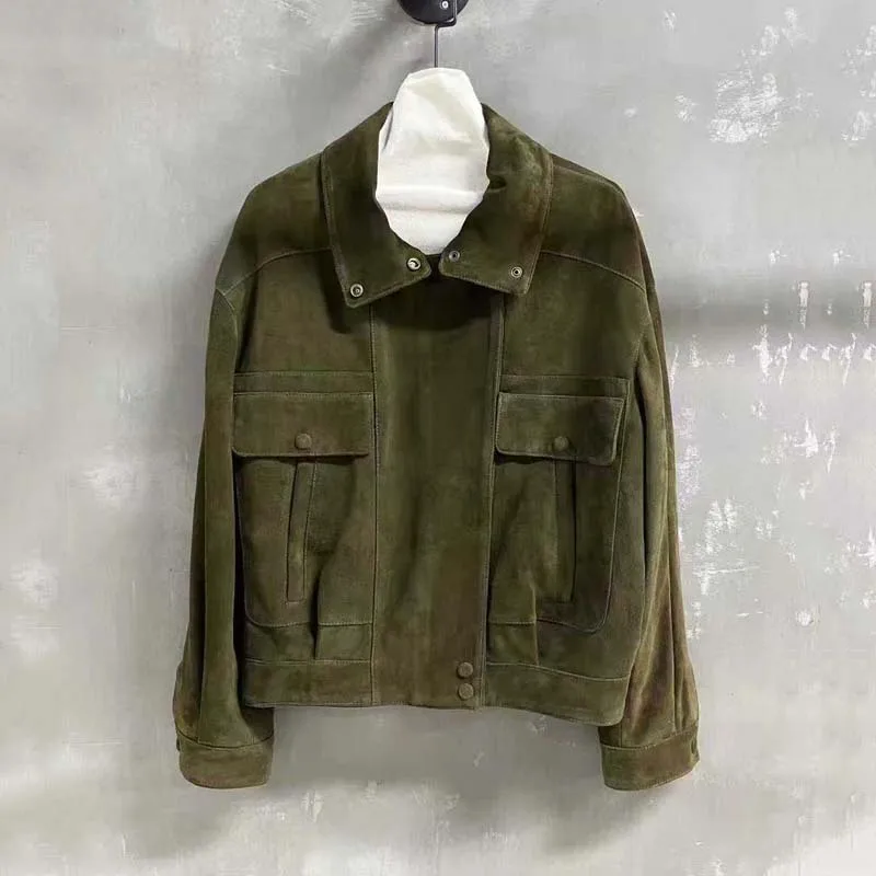 short length women coat spring autumn Velvet leather genuine jacket turn-down collar clohes new fashion