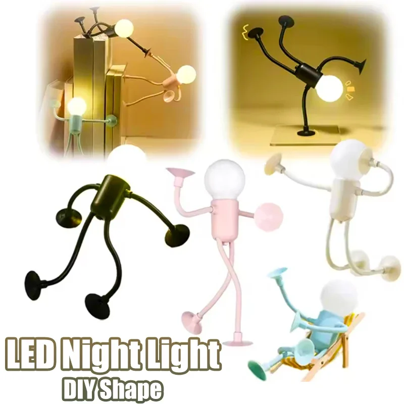 Cartoon Shape Suction Cup Light Mini Creative Bendable Desk Lamp Funny Sportsman Night Light Changeable Bulb Bedroom Decorations