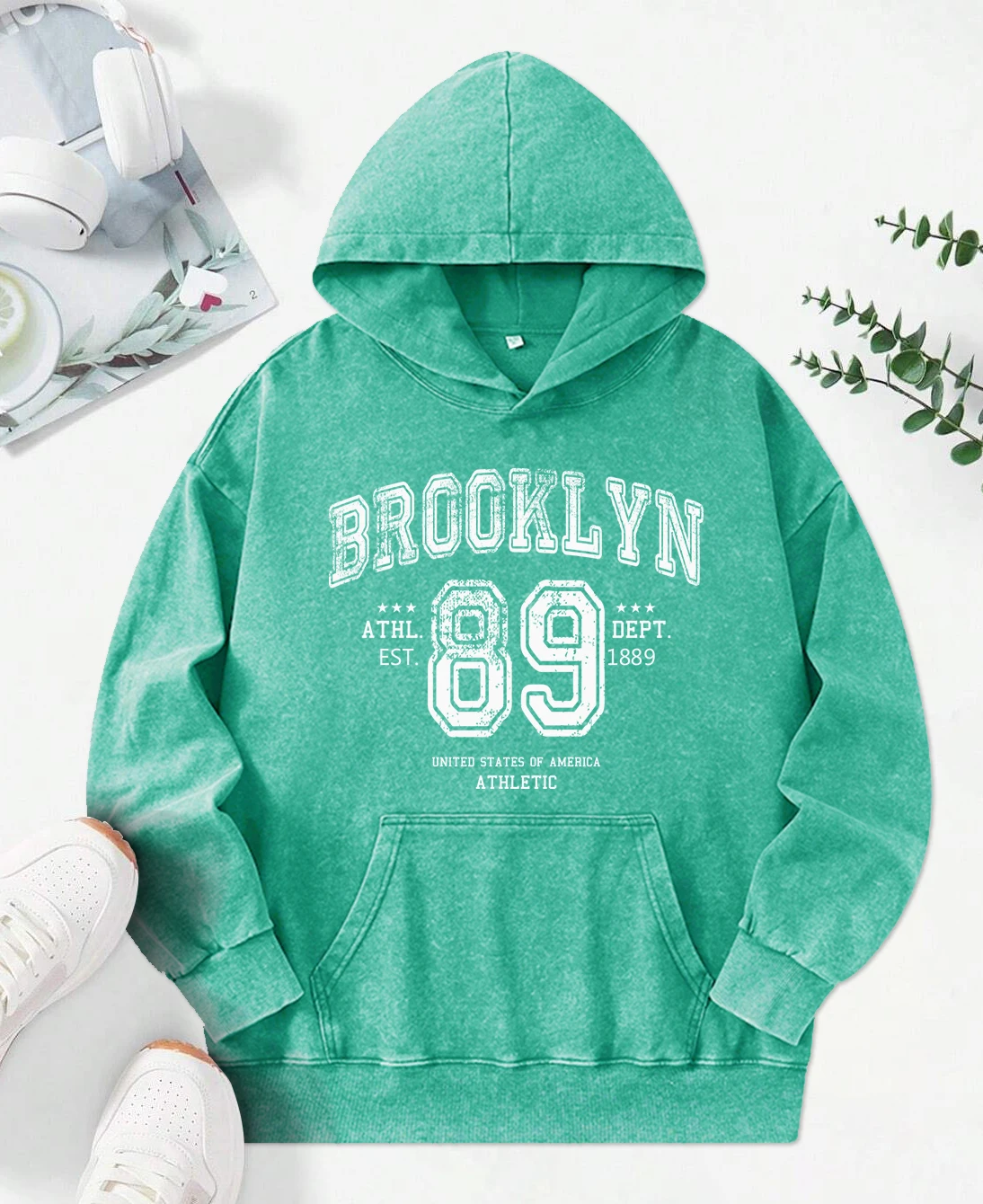 Retro Brooklyn 89 Art Letter Prints Washed Hoody Women Personality Soft Hoodie Fashion Cotton Pullovers Hip Hop Hoodies