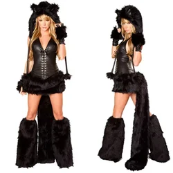 Animal Costume Black Plush Bear Costume Suit Adult Bear Girl Performance For Purim Carnival Cosplay