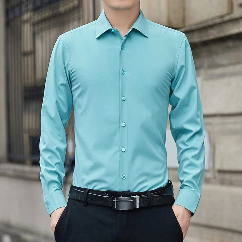 New Plus Size Men Solid Color Business Shirts Fashion Classic Basic Casual Slim White Long Sleeve Formal Shirt Man Brand Clothes view 2