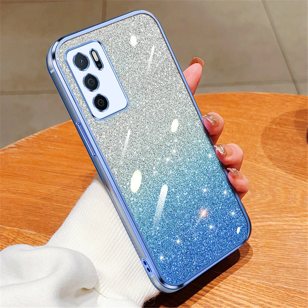 Gradient Glitter Plating Clear Phone Case For OPPO A16 A16S A17 A54S A53S 4G A91 A5 A8 A9 A31 A33 A53 2020 Soft Silicone Cover