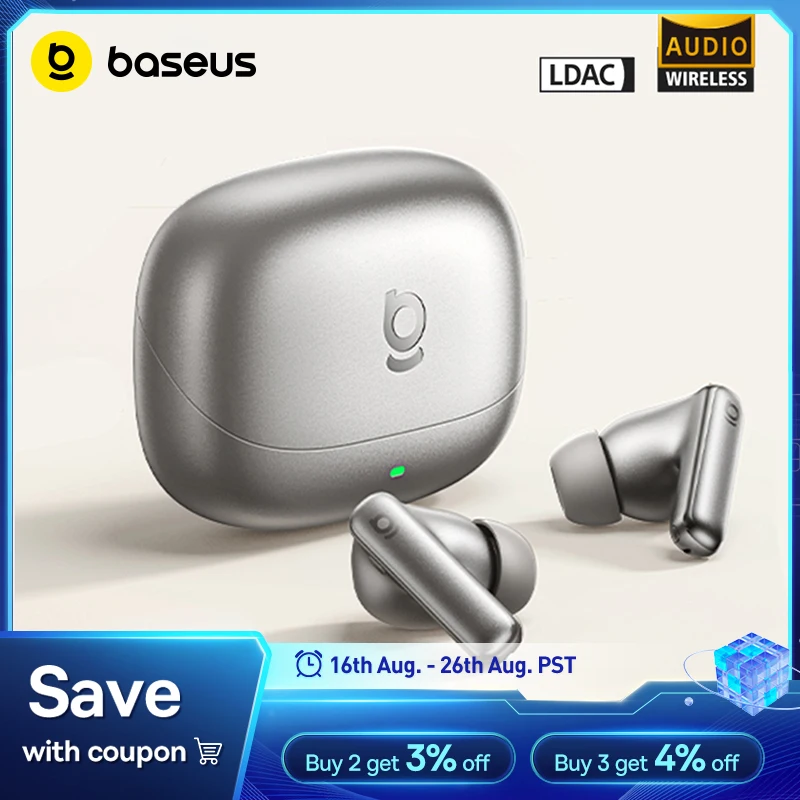 Baseus Bowie MP1 ANC Bluetooth 6.0 True Wireless Earbuds -55dB Adaptive Hybrid ANC Earphones Hi-Res LDAC 6-Mic ENC In-Ear Buds