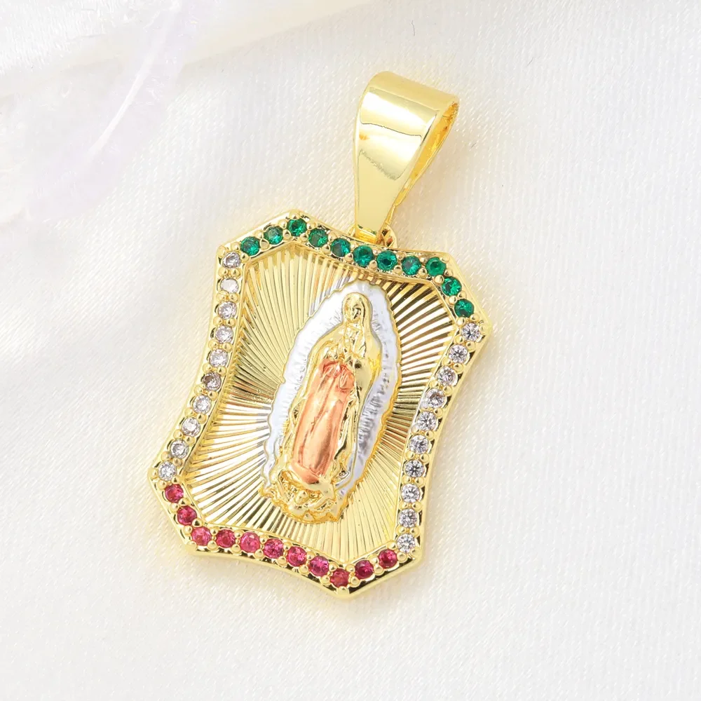 Catholicism Guadalupe Virgin Mary St Jude Cubic Zirconia Religious Gold Plated Pendant for Women Jewelry Charms