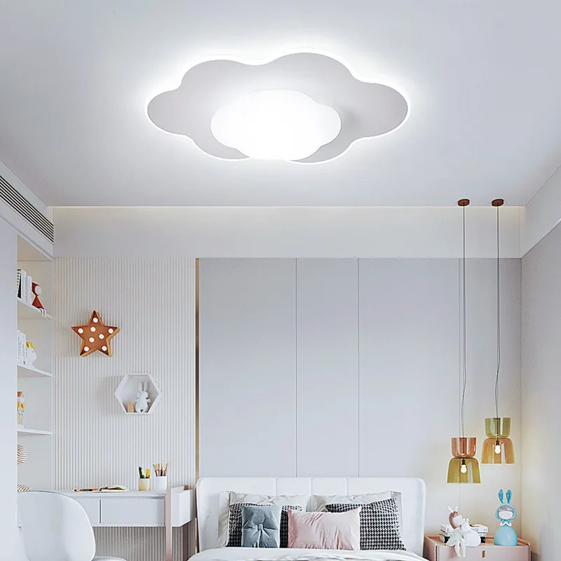 الحضانة الأبيض سحابة ضوء ثريا تركب بالسقف غرفة الاطفال الفتيات غرفة نوم دراسة لطيف ديكور الكرتون بريق الطفل Led مصباح السقف #5