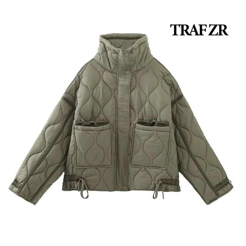 TRAF ZR Snow Parka New in Outerwears Warm Woman Winter Coats Elegant Luxury Women\'s Coats Vintage High Neck Padded Coat