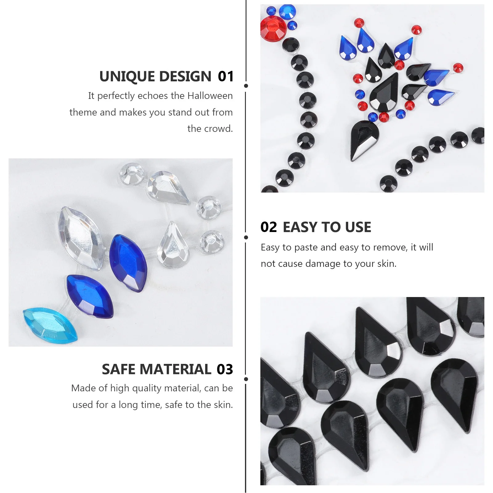 

4Pcs Facial Stickers Halloween Temporary Tattoos Easy Remove Body Stickers Scary Decoration for Party Body Sticker